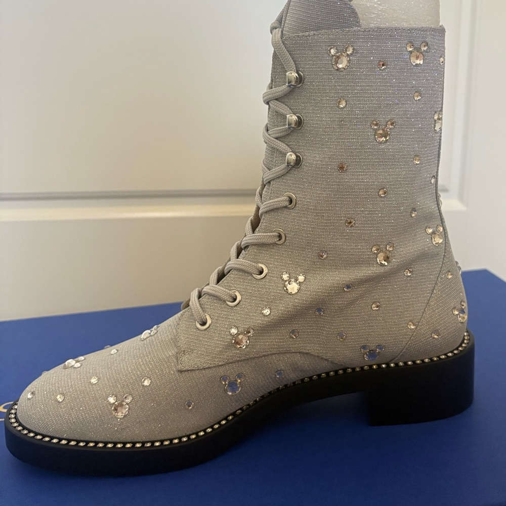 New with Box Stuart Weitzman x Disney Collab White Combat Boots Size 8